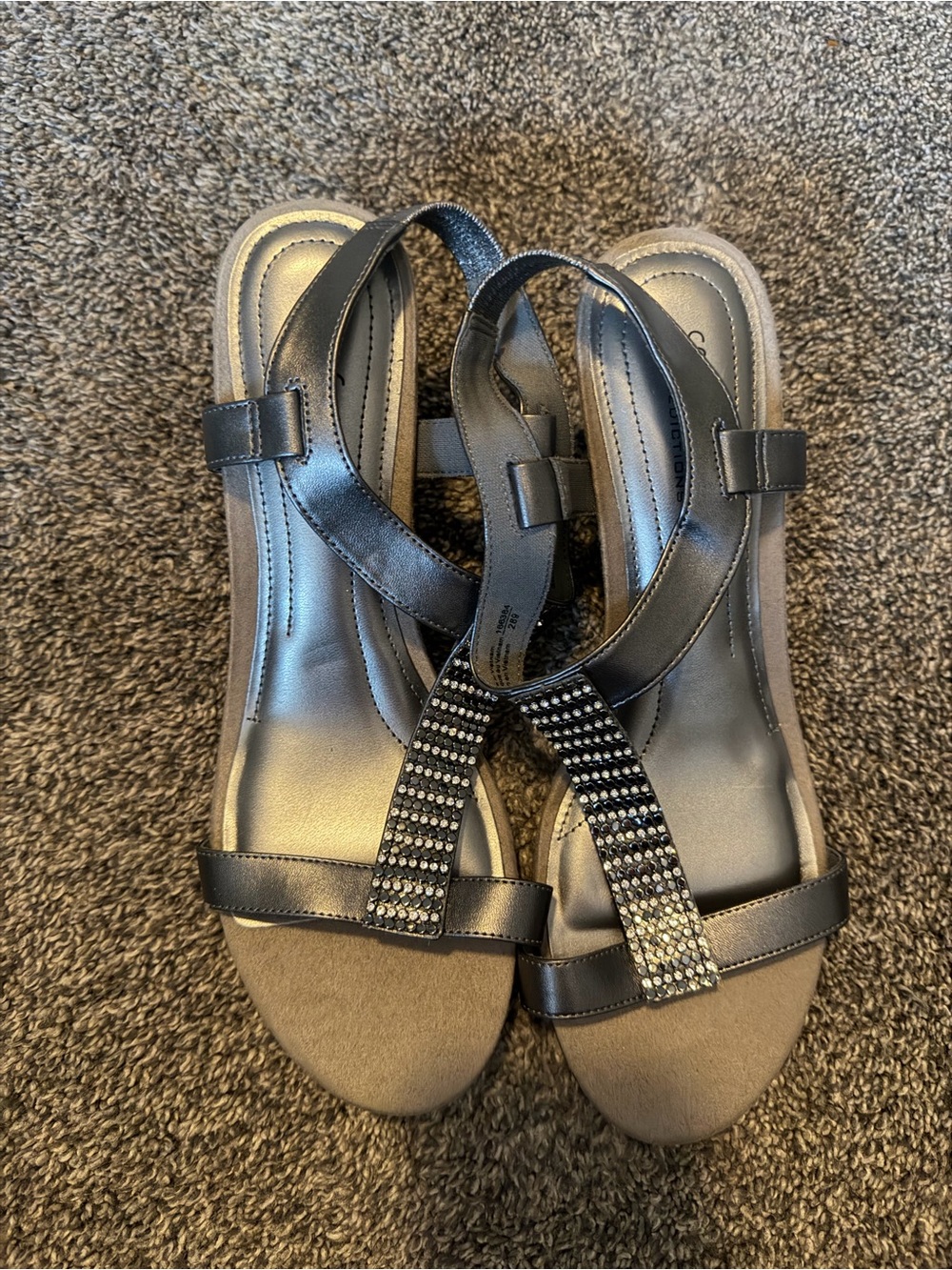 Comfort Plus by Predictions Women’s 10W Black Rhinestone Slingback Sandals